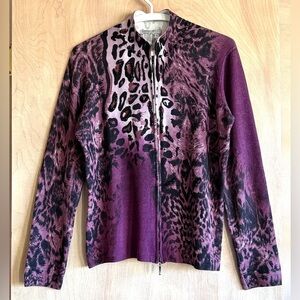 Albert Mikali Full Zip Sweater Purple Black Embellished Sz Large